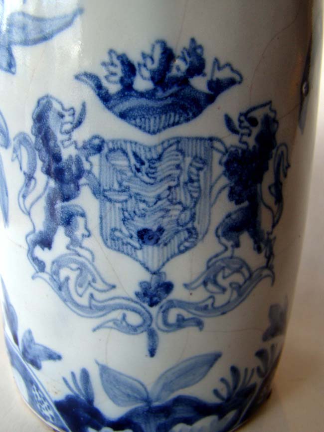 An 18th century Dutch delft mug featuring the Royal coat-of-arms of the Netherlands circa 1770